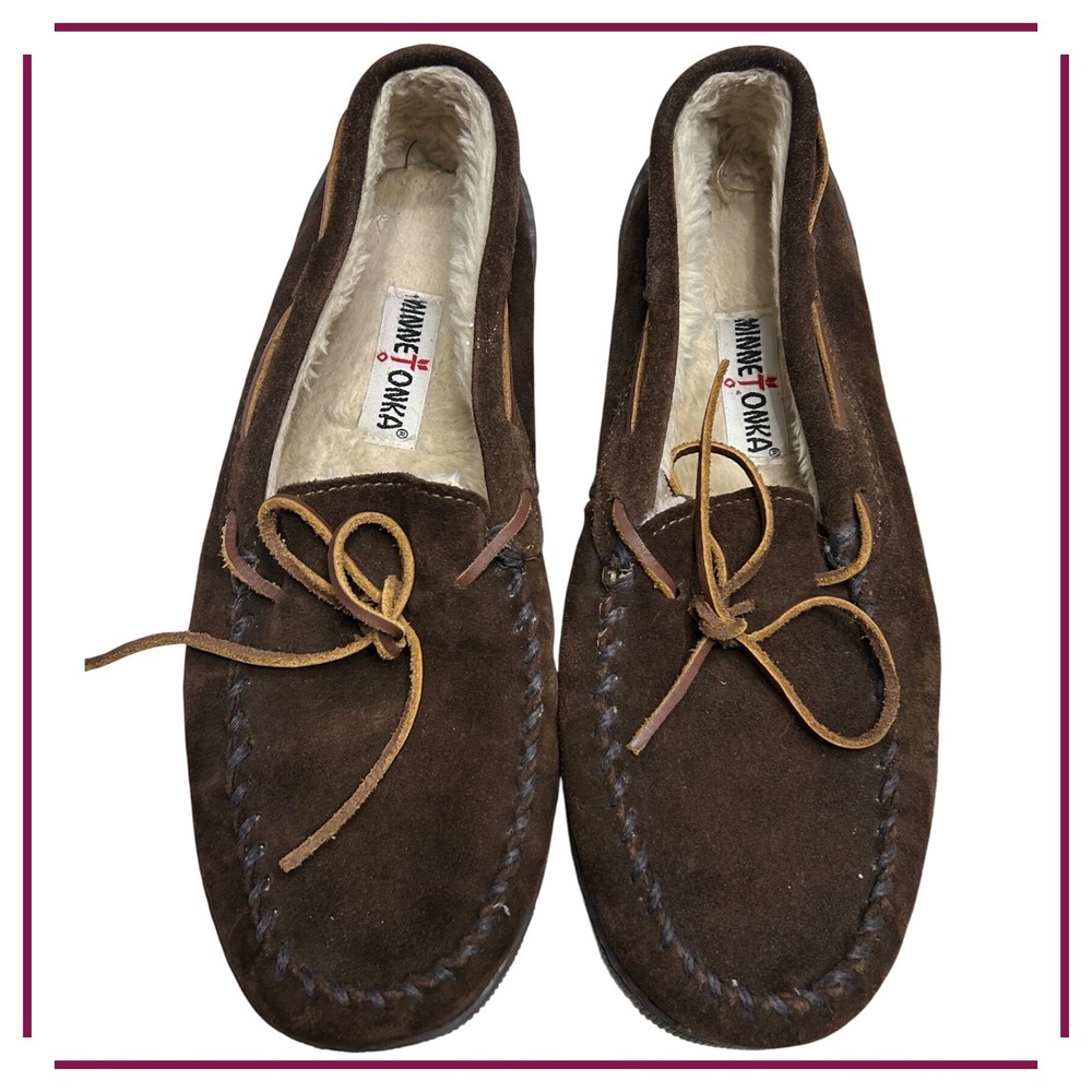 Minnetonka Mens Brown Suede Moccasin Slippers Shearling Lined Size‎ 13